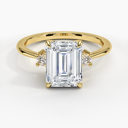 Petite Selene Three Stone Diamond Ring (1/10 ct. tw.) - Emerald Cut Center Stone