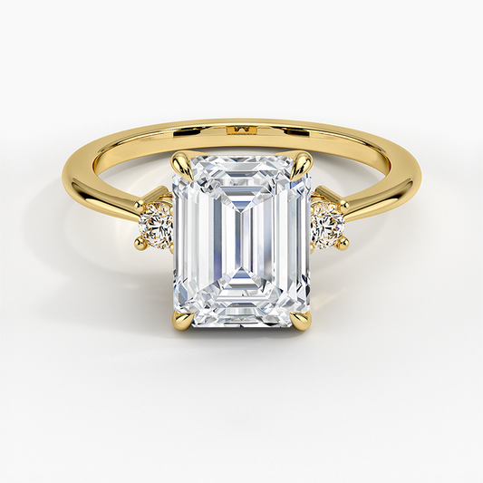 Petite Selene Three Stone Diamond Ring (1/10 ct. tw.) - Emerald Cut Center Stone