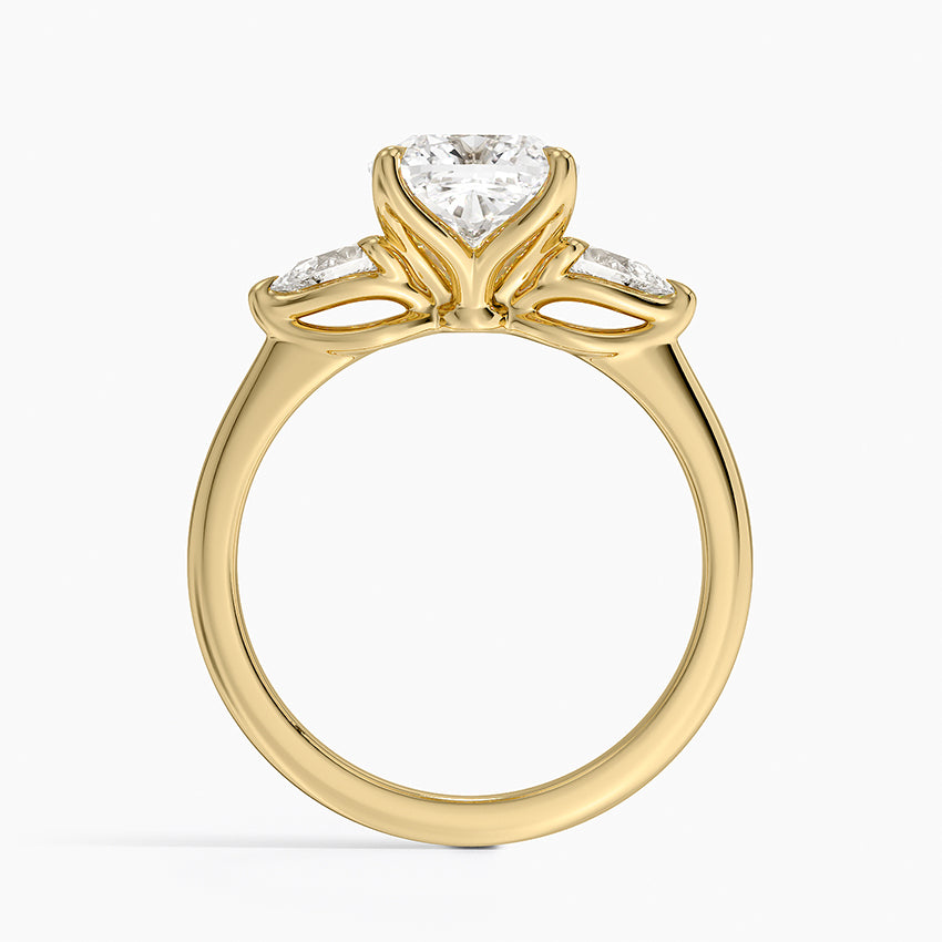 Fleur Three Stone Diamond Ring - Cushion Cut Center Stone