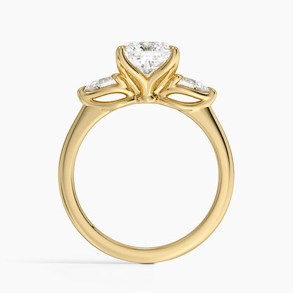 Fleur Three Stone Diamond Ring - Cushion Cut Center Stone