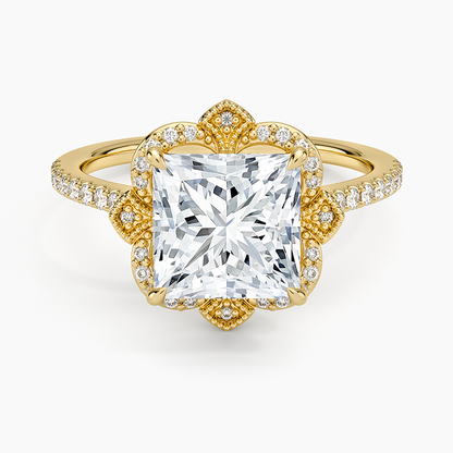 Reina Halo Diamond Ring - Princess Cut Center Stone