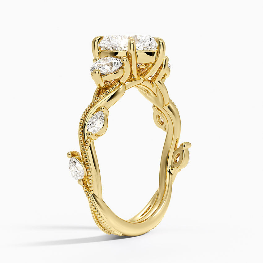 Vintage Secret Garden Three Stone Diamond Ring - Heart Center Stone