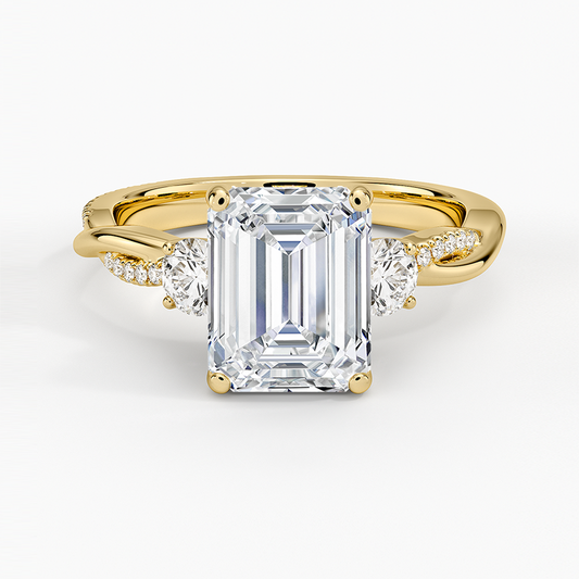 Petite Twisted Vine Three Stone Diamond Ring (2/5 ct. tw.) - Emerald Cut Center Stone