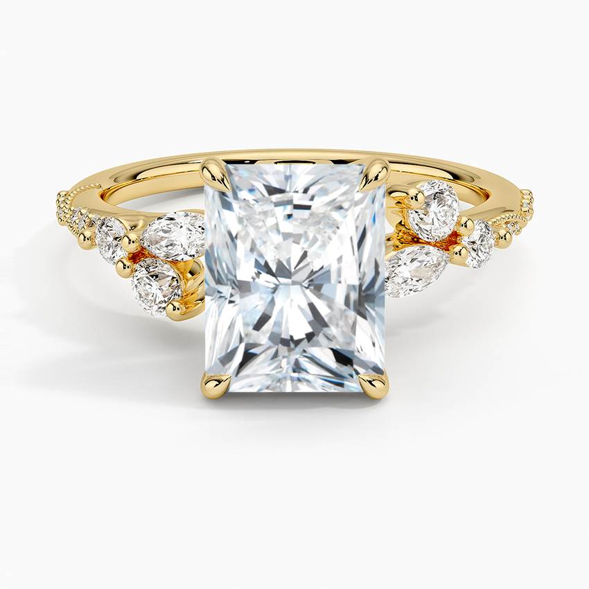 Luxe Camellia Milgrain Diamond Ring - Radiant Cut Center Stone
