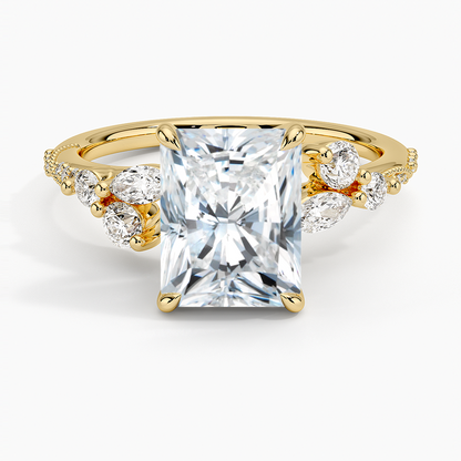 Luxe Camellia Milgrain Diamond Ring - Radiant Cut Center Stone