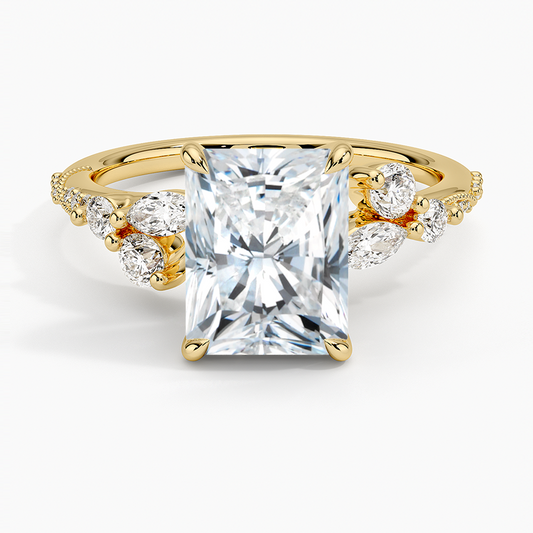 Luxe Camellia Milgrain Diamond Ring - Radiant Cut Center Stone