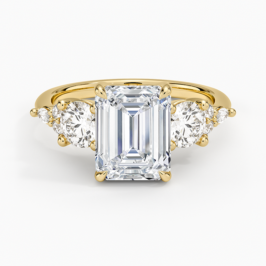 Luxe Nadia Three Stone Diamond Ring - Emerald Cut Center Stone