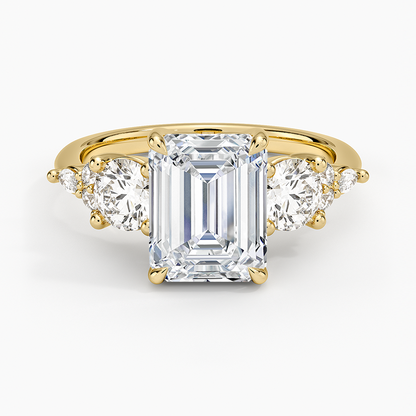 Luxe Nadia Three Stone Diamond Ring - Emerald Cut Center Stone