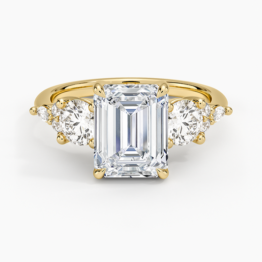 Luxe Nadia Three Stone Diamond Ring - Emerald Cut Center Stone