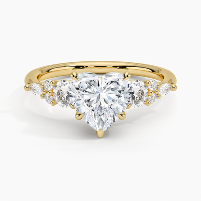 Nadia Three Stone Diamond Ring - Heart Center Stone