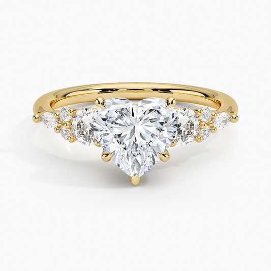 Nadia Three Stone Diamond Ring - Heart Center Stone