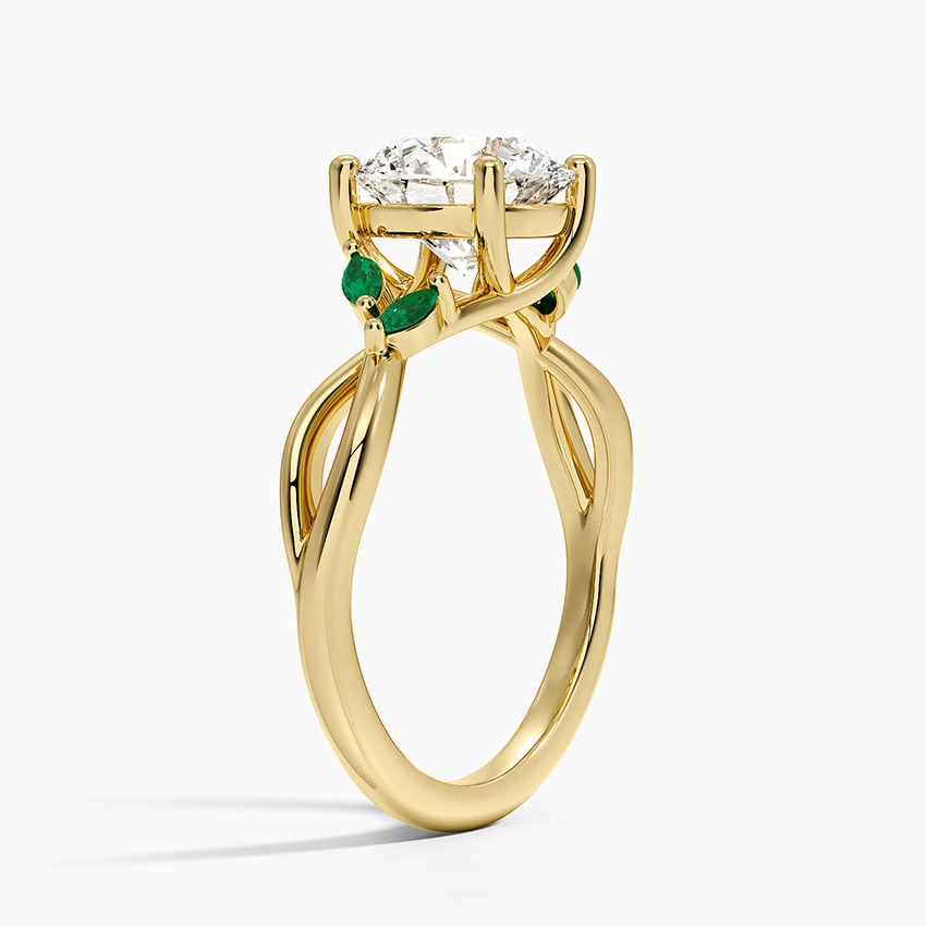 Willow Ring With Lab Emerald Accents - Round Cut Center Stone