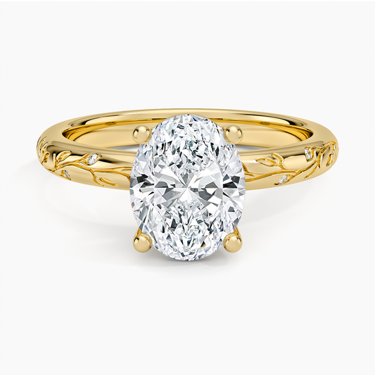 Verdure Engraved Diamond Solitaire Ring - Oval Center Stone