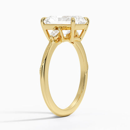 Camellia Three Stone Pear Diamond Ring - Radiant Cut Center Stone