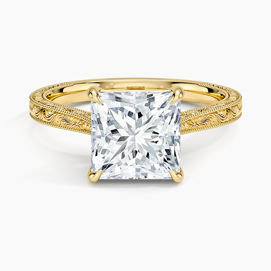 Elsie Engraved Ring - Princess Cut Center Stone