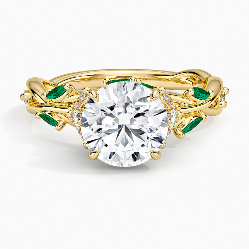 Secret Garden Lab Emerald and Diamond Ring (1/4 ct. tw.) - Round Cut Center Stone