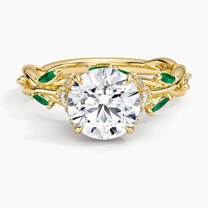 Secret Garden Lab Emerald and Diamond Ring (1/4 ct. tw.) - Round Cut Center Stone
