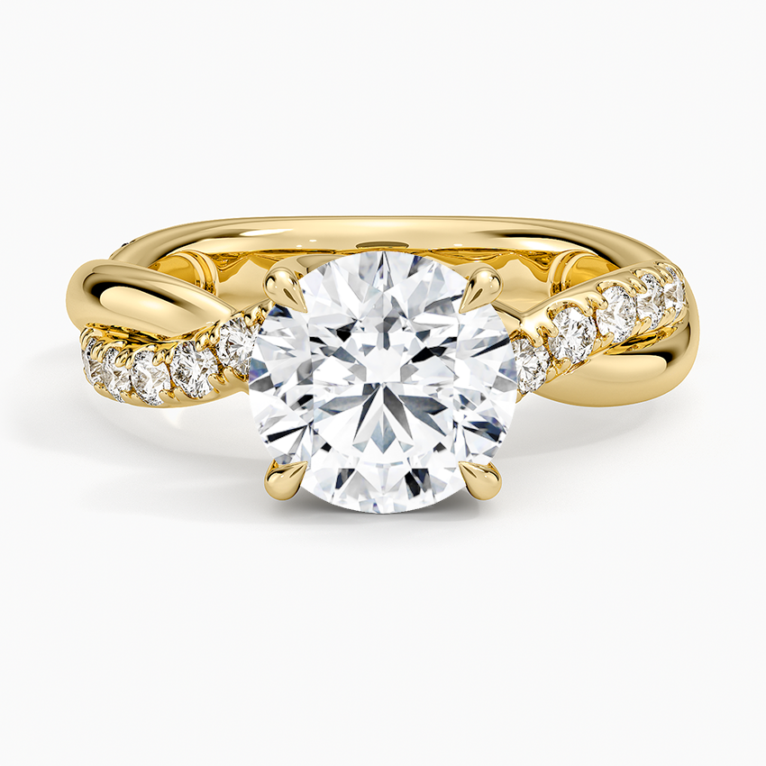 Cascade Twisted Diamond Ring - Round Cut Center Stone