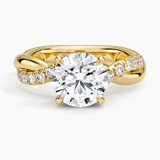 Cascade Twisted Diamond Ring - Round Cut Center Stone