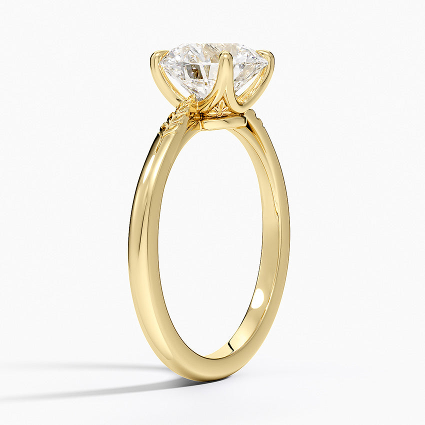 Laurel Engraved Ring - Round Cut Center Stone
