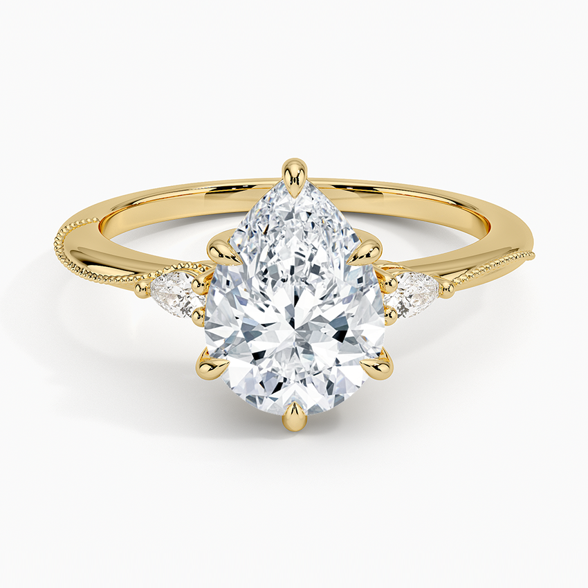 Camellia Three Stone Pear Diamond Ring - Pear Center Stone