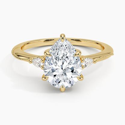 Camellia Three Stone Pear Diamond Ring - Pear Center Stone