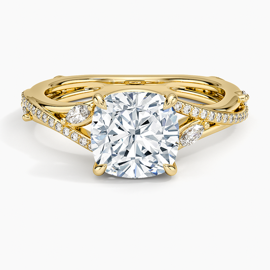Begonia Vine Diamond Ring (1/4 ct. tw.) - Cushion Cut Center Stone