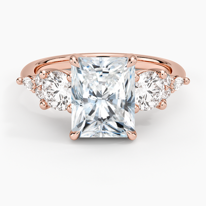 Luxe Nadia Three Stone Diamond Ring - Radiant Cut Center Stone