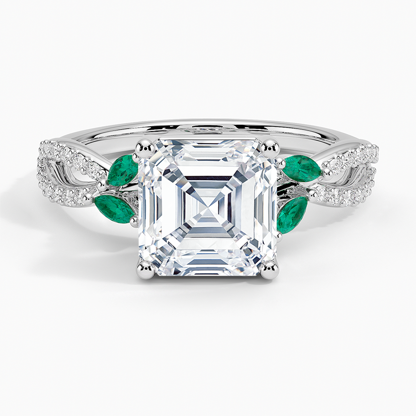 Luxe Willow Lab Emerald and Diamond Ring (1/8 ct. tw.) - Asscher Cut Center Stone