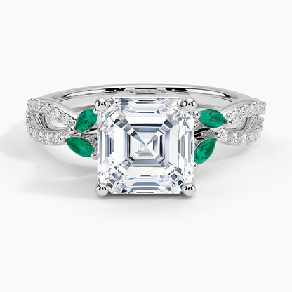 Luxe Willow Lab Emerald and Diamond Ring (1/8 ct. tw.) - Asscher Cut Center Stone