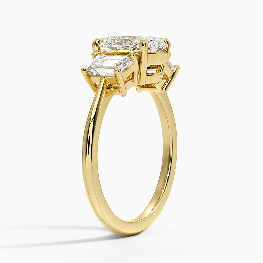 Luxe Embrace Three Stone Trapezoid Diamond Ring - Oval Cut Center Stone