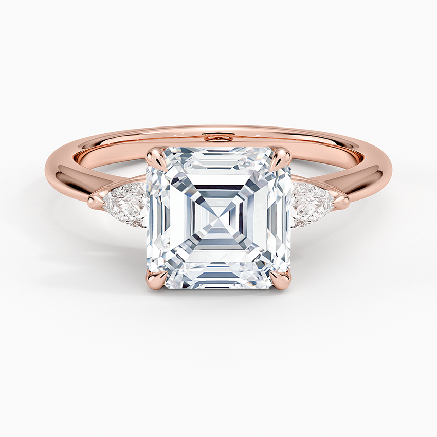 Petite Fleur Three Stone Diamond Ring - Asscher Cut Center Stone