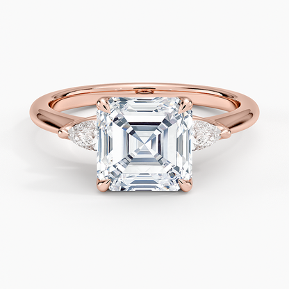 Petite Fleur Three Stone Diamond Ring - Asscher Cut Center Stone