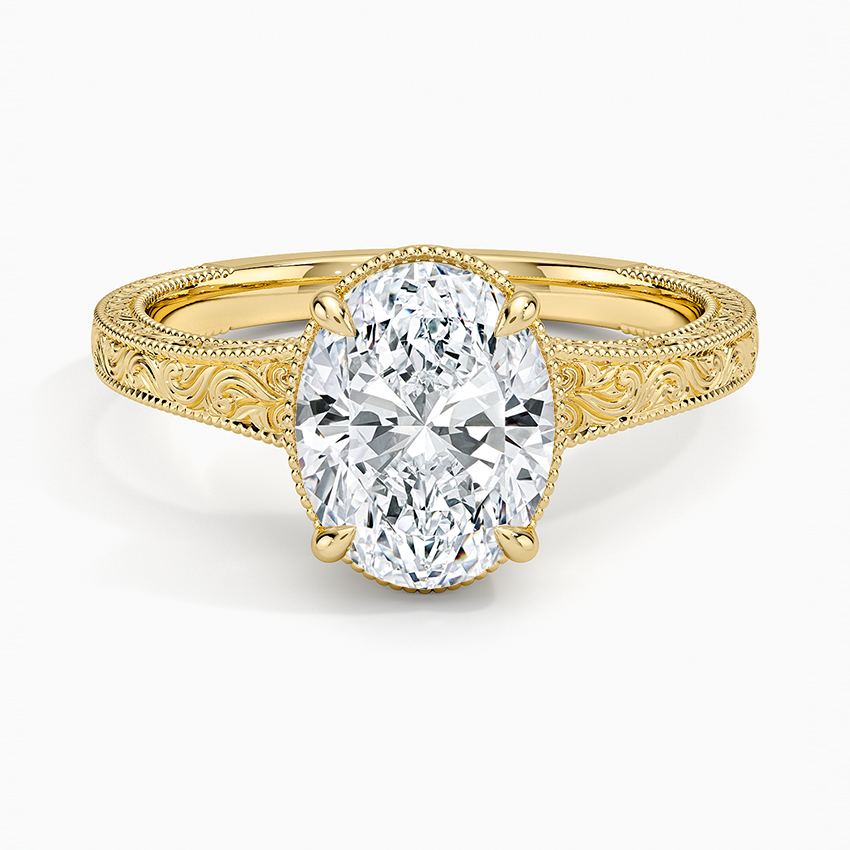 Tapered Elsie Engraved Solitaire Ring - Oval Center Stone