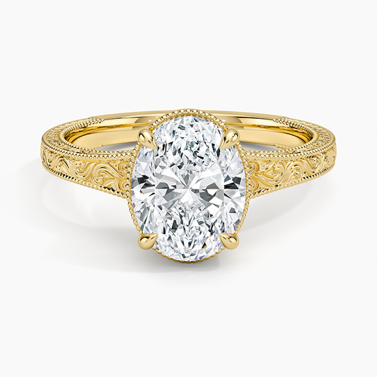 Tapered Elsie Engraved Solitaire Ring - Oval Center Stone