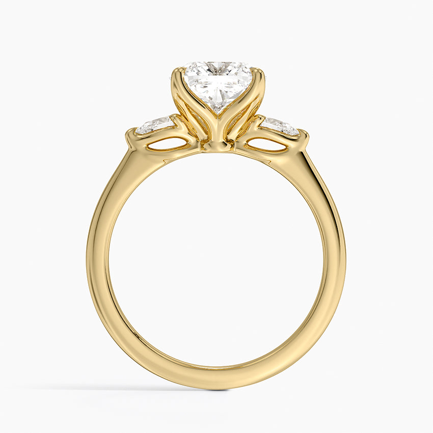 Petite Fleur Three Stone Diamond Ring - Cushion Cut Center Stone