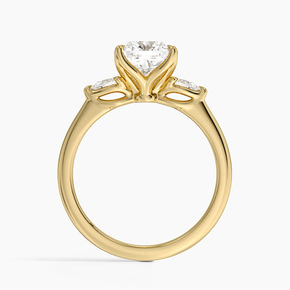 Petite Fleur Three Stone Diamond Ring - Cushion Cut Center Stone