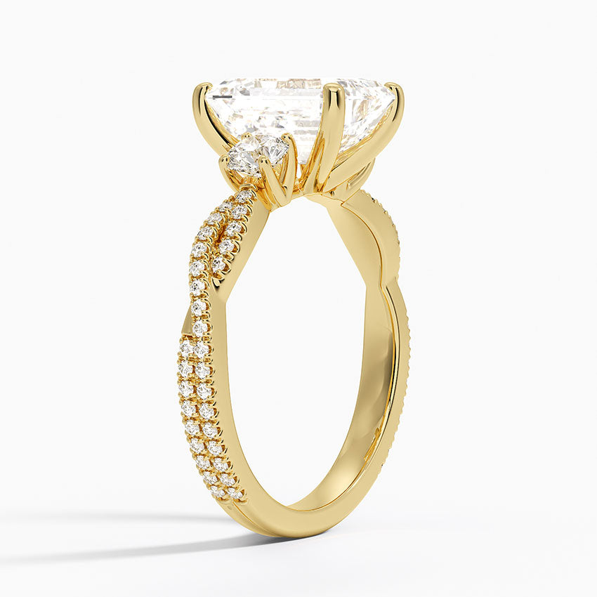 Luxe Three Stone Petite Twisted Vine Diamond Ring - Emerald Cut Center Stone