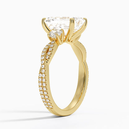 Luxe Three Stone Petite Twisted Vine Diamond Ring - Emerald Cut Center Stone