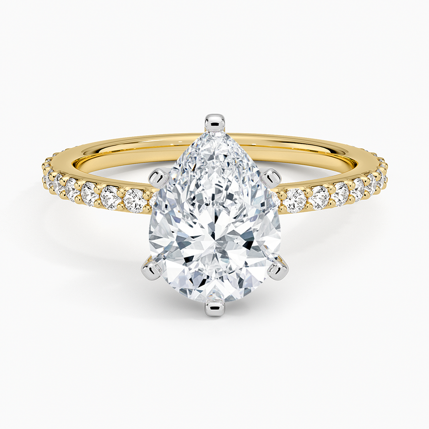 Petite Shared Prong Three-Quarter Coverage Diamond Ring (1/3 ct. tw.) - Pear Center Stone
