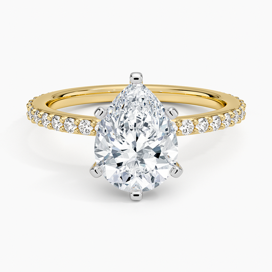 Petite Shared Prong Three-Quarter Coverage Diamond Ring (1/3 ct. tw.) - Pear Center Stone