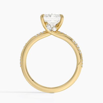 Camellia Hidden Accent 1.5mm Diamond Ring - Radiant Cut Center Stone