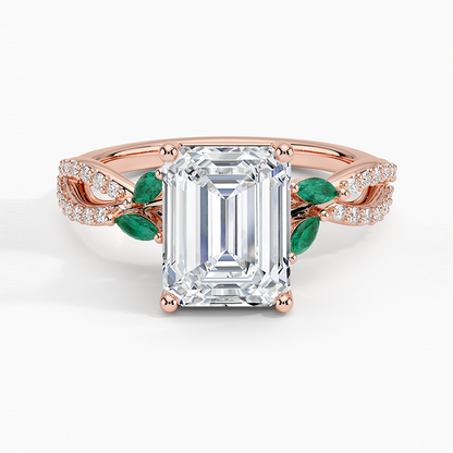 Luxe Willow Lab Emerald and Diamond Ring (1/8 ct. tw.) - Emerald Cut Center Stone