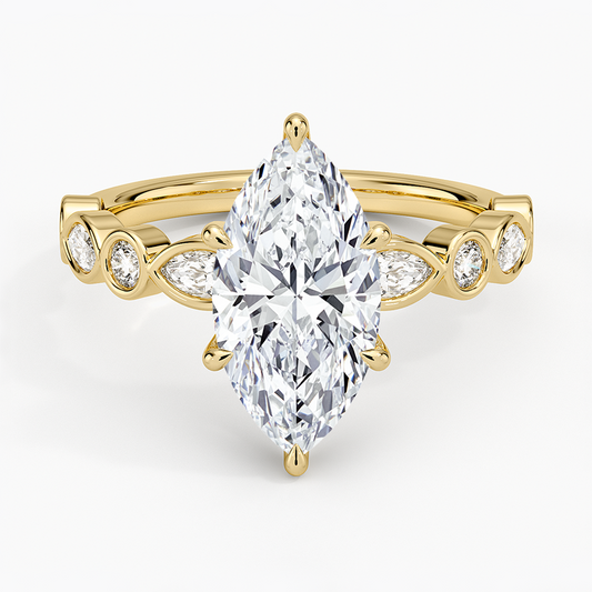 Versailles Bezel Diamond Ring - Marquise Cut Center Stone