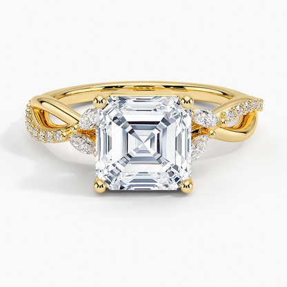 Petite Twisted Willow Diamond Ring - Asscher Cut Center Stone