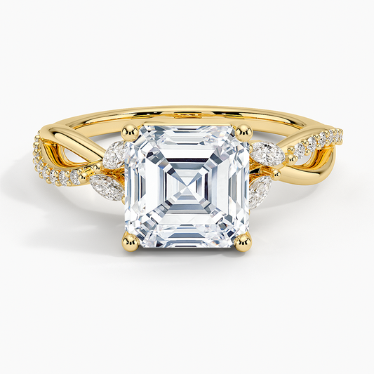 Petite Twisted Willow Diamond Ring - Asscher Cut Center Stone