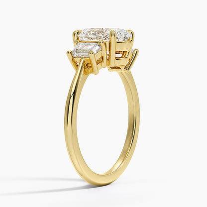Embrace Three Stone Trapezoid Diamond Ring - Oval Cut Center Stone