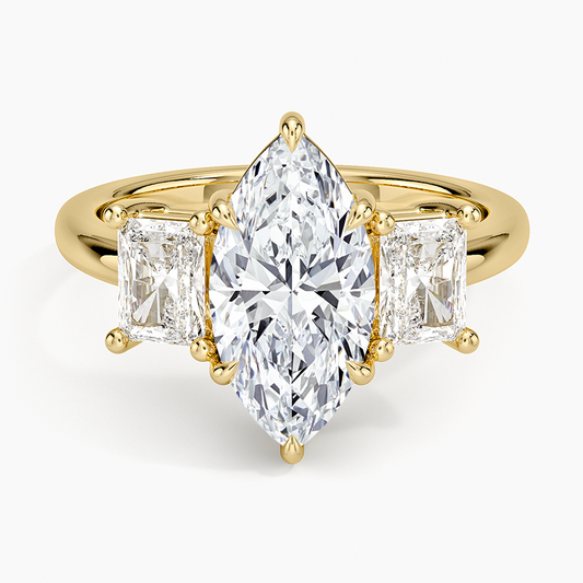 Luxe Helena Radiant-Cut Three Stone Diamond Ring - Marquise Center Stone