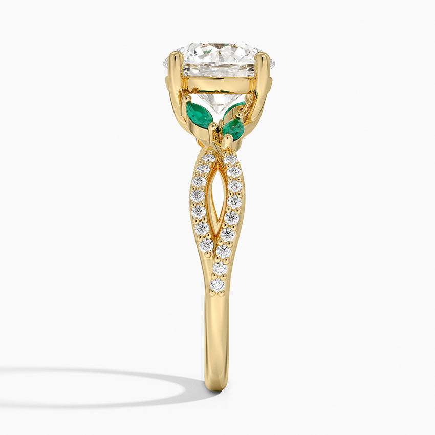 Luxe Willow Lab Emerald and Diamond Ring (1/8 ct. tw.) - Round Center Stone
