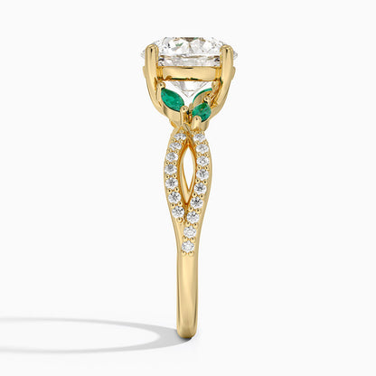 Luxe Willow Lab Emerald and Diamond Ring (1/8 ct. tw.) - Round Center Stone